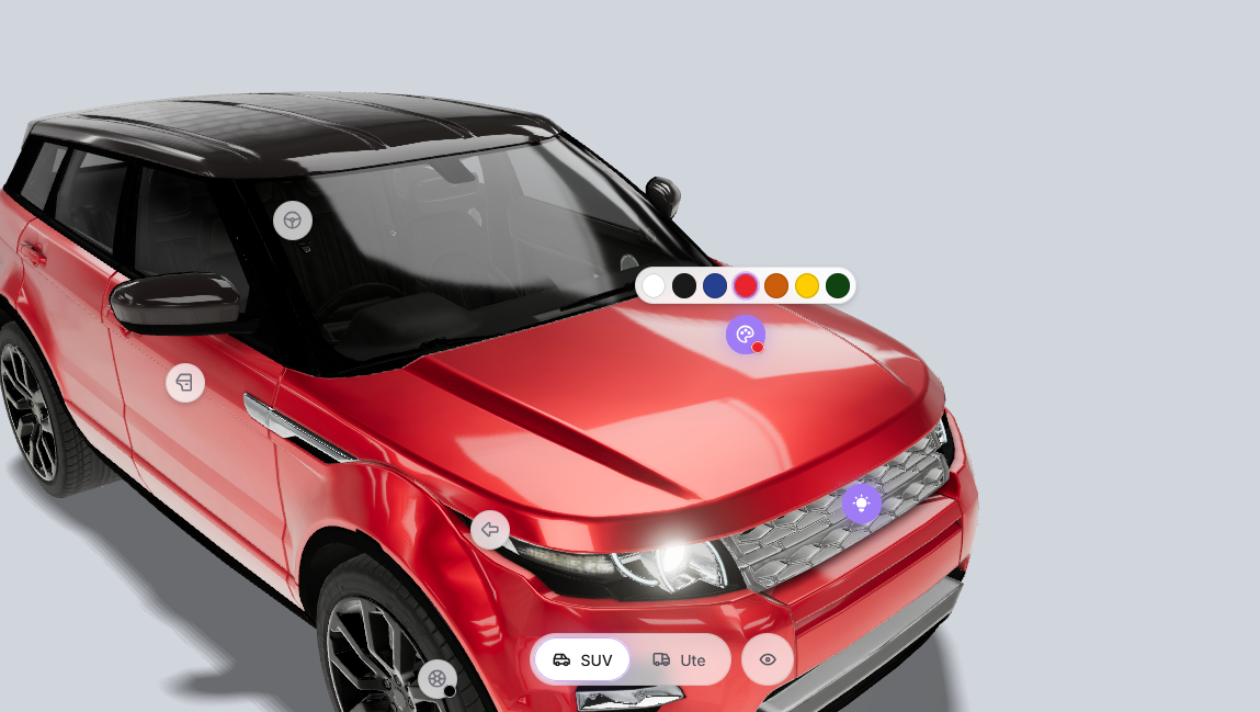 Red SUV displaying exterior paint colour selection controls