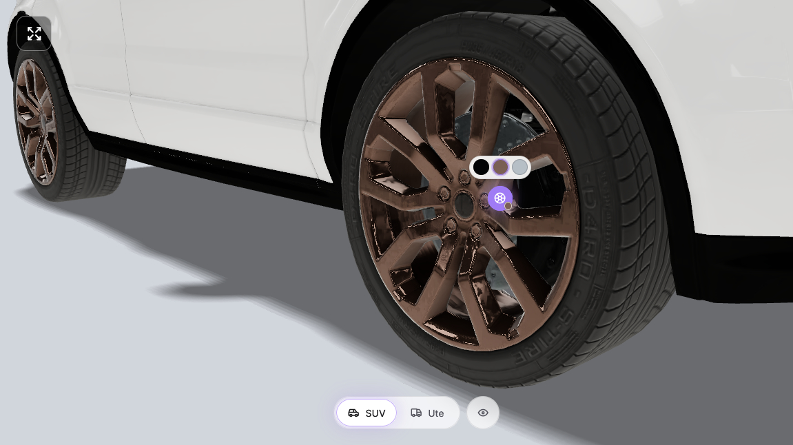 Close-up of SUV wheel with rim colour options