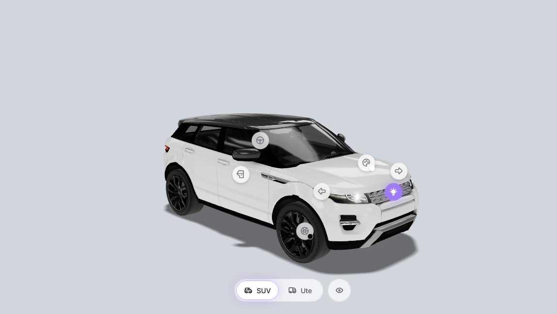 White SUV shown with interactive exterior feature hotspots