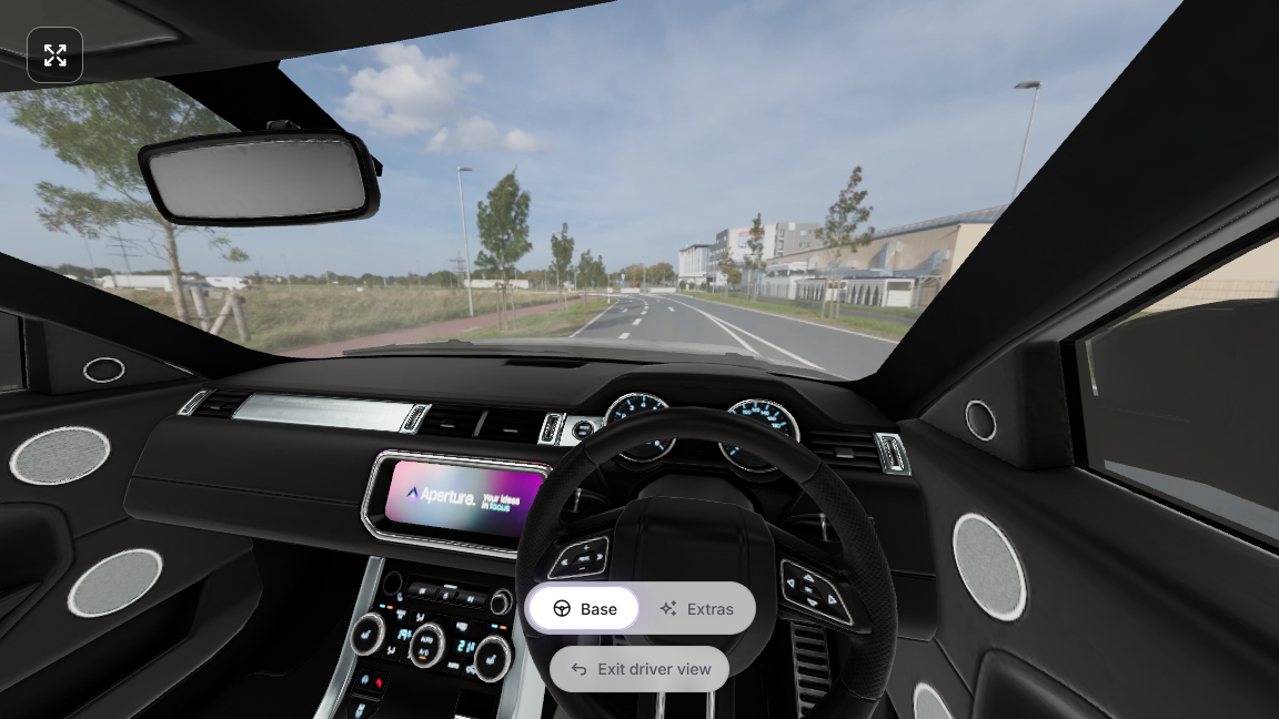 Driver view of SUV interior and dashboard controls