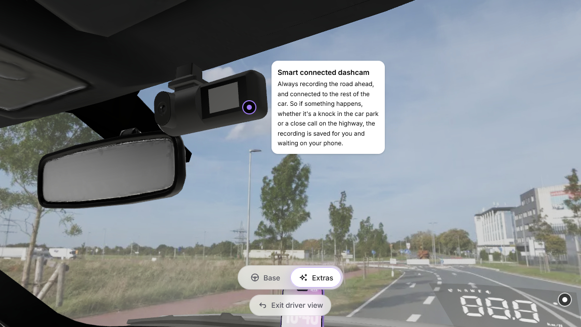 Driver view highlighting smart connected dashcam feature